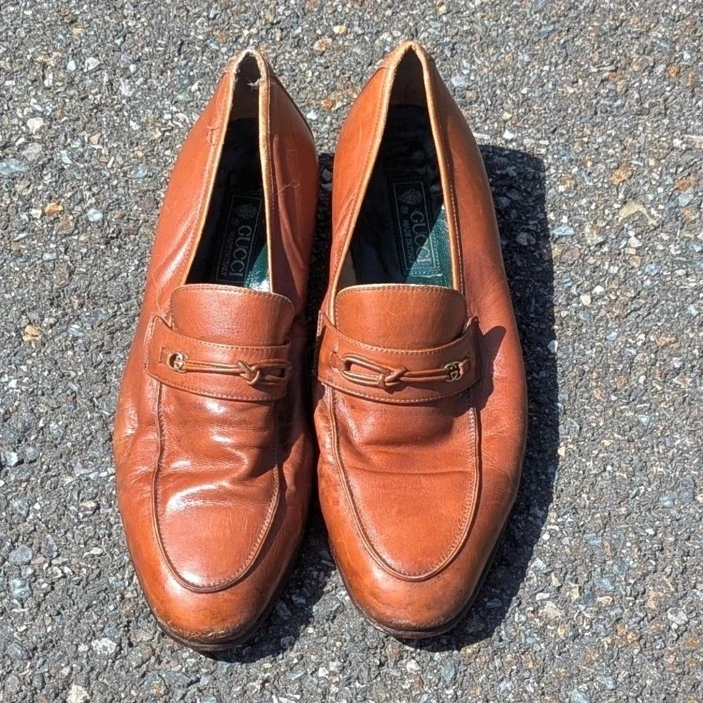 Vintage Gucci Horsebit Loafers Brown Leather GG Made in Italy EU 43 M